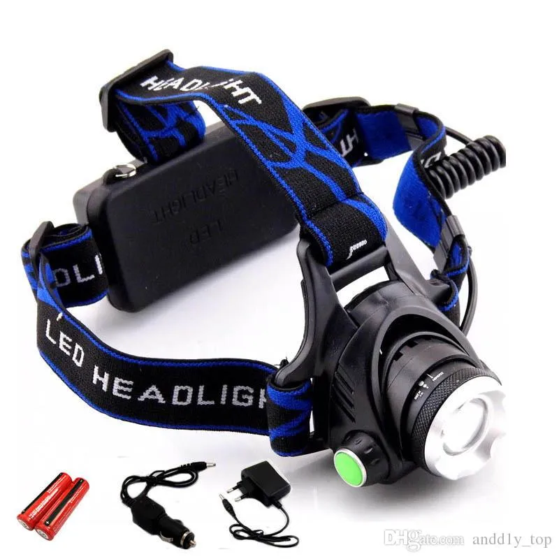 Wodoodporna reflektor XM-L T6 LED Headlamp Zoom Rechargeable 18650 Głowica baterii Light Light Latarka Ładowarka do łowienia Nocy