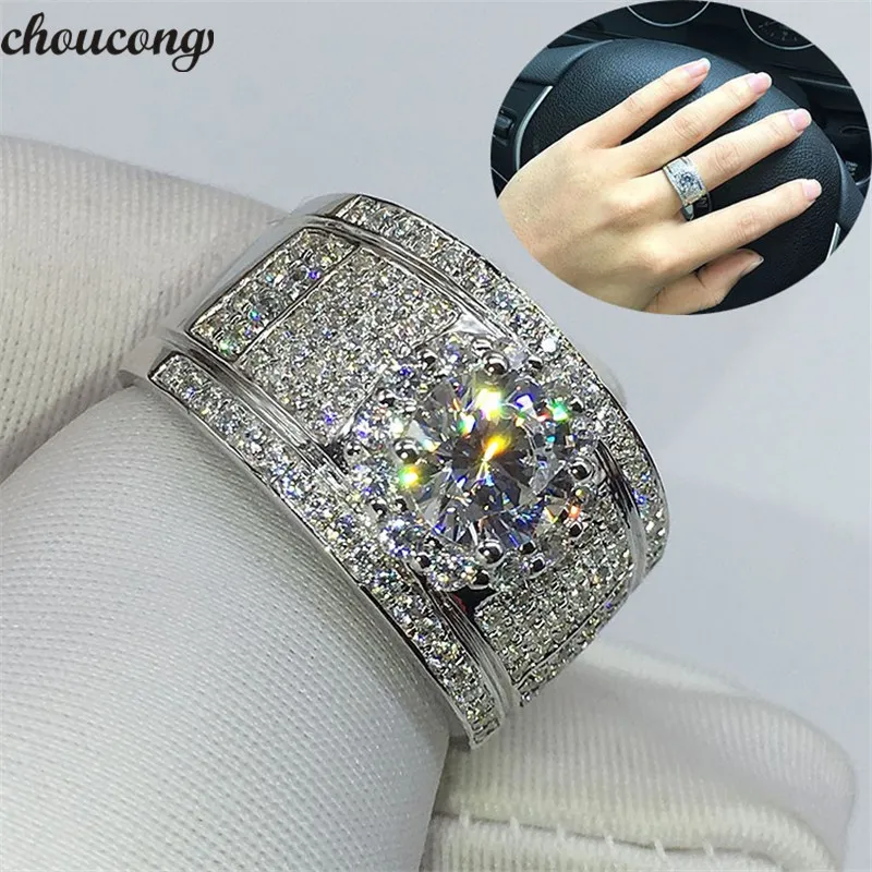 Choucong Luxury Wedding Band Ring 925 Sterling Silver 5mm 5a Sona CZ Stone Engagement Ringar för Kvinnor Män Finger Smycken Gift