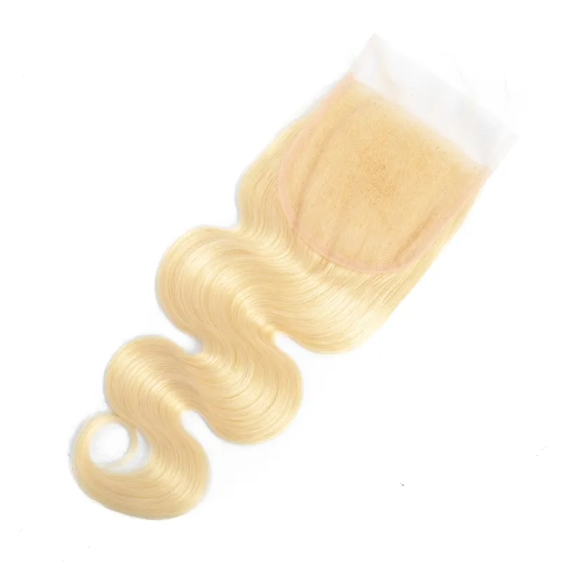 Fermeture de dentelle malaisienne de vague de corps de la catégorie 9a 4X4 avec des cheveux de bébé 4*4 fermeture de dentelle 613 couleur claire blonde teintable