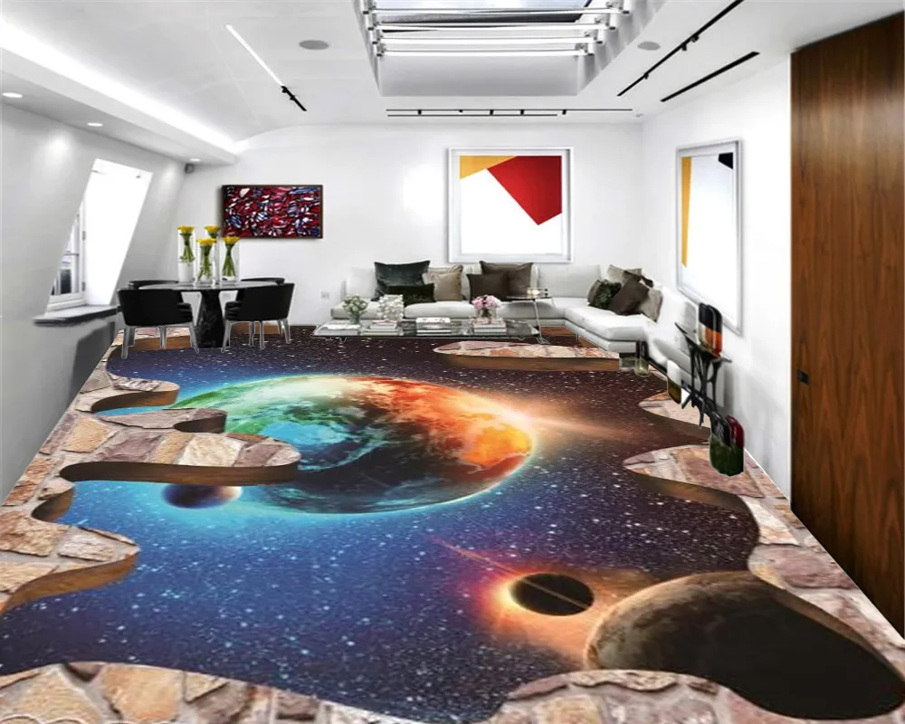 3d Home Floor Wallpaper Starry Dazzling Custom PVC Wear-resistant Floor Wallpaper in Space