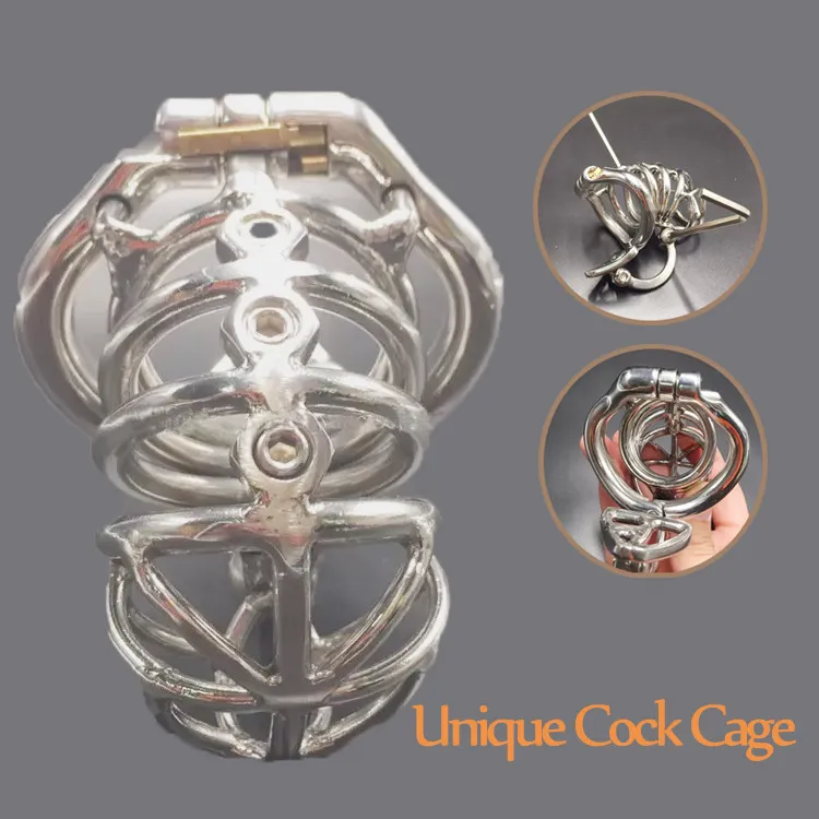 Chastity Devices 70Mm Length Stainless Steel Male With Scrotum Separation Hook Metal Spiked Cock Cage