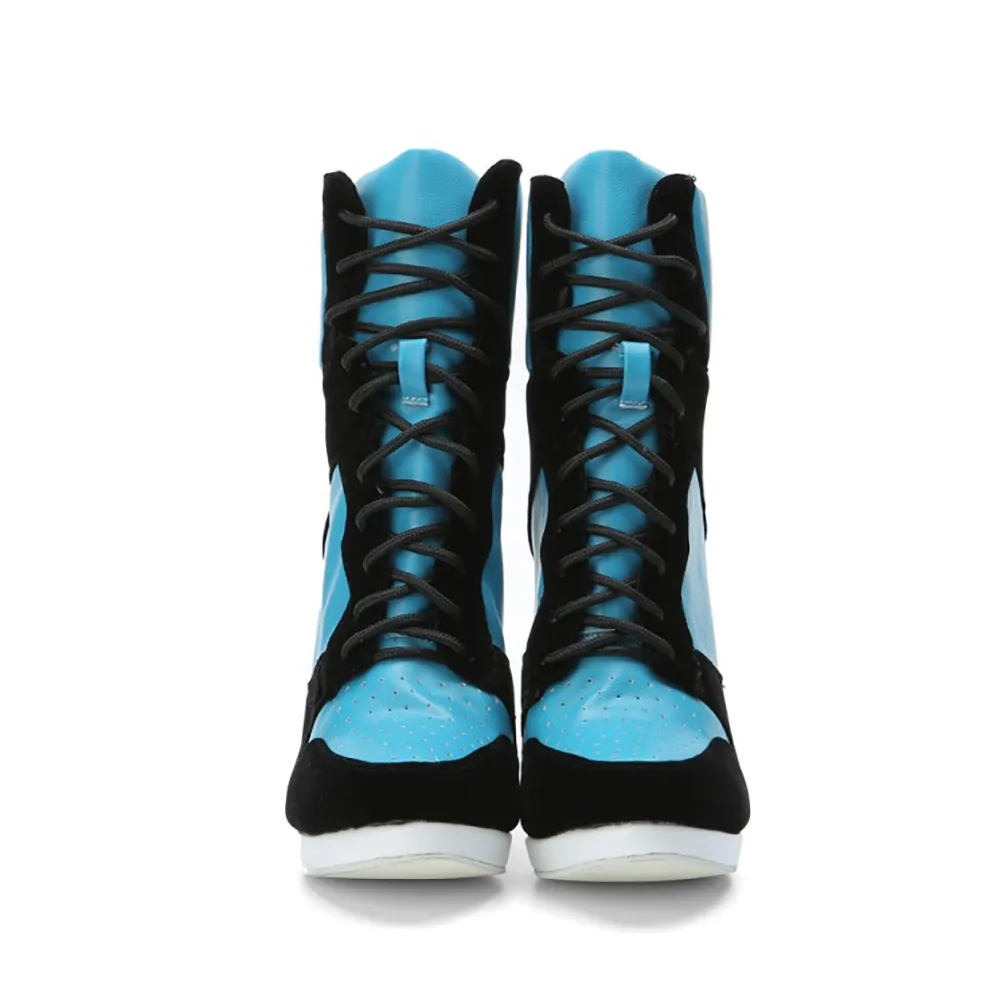 Venta caliente-Nuevas botas de tacón alto para mujer Botines de plataforma de diseño de estilo deportivo Patchwork X-criss Straps Vestido de moda Zapatos de botín cálidos N061