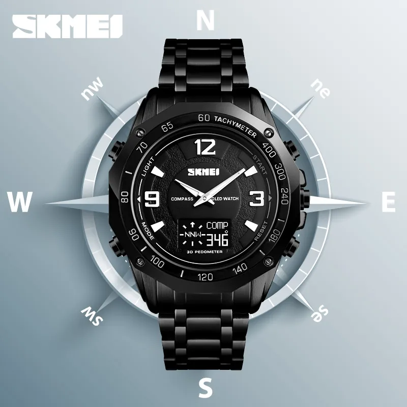 Skmei 3 Time Watch Men Compass Calorie Na ręce na rękę Męskie termometr Stopwatch Mężczyzna obserwuje cyfrowy sport Relogio Masculino 1464306c