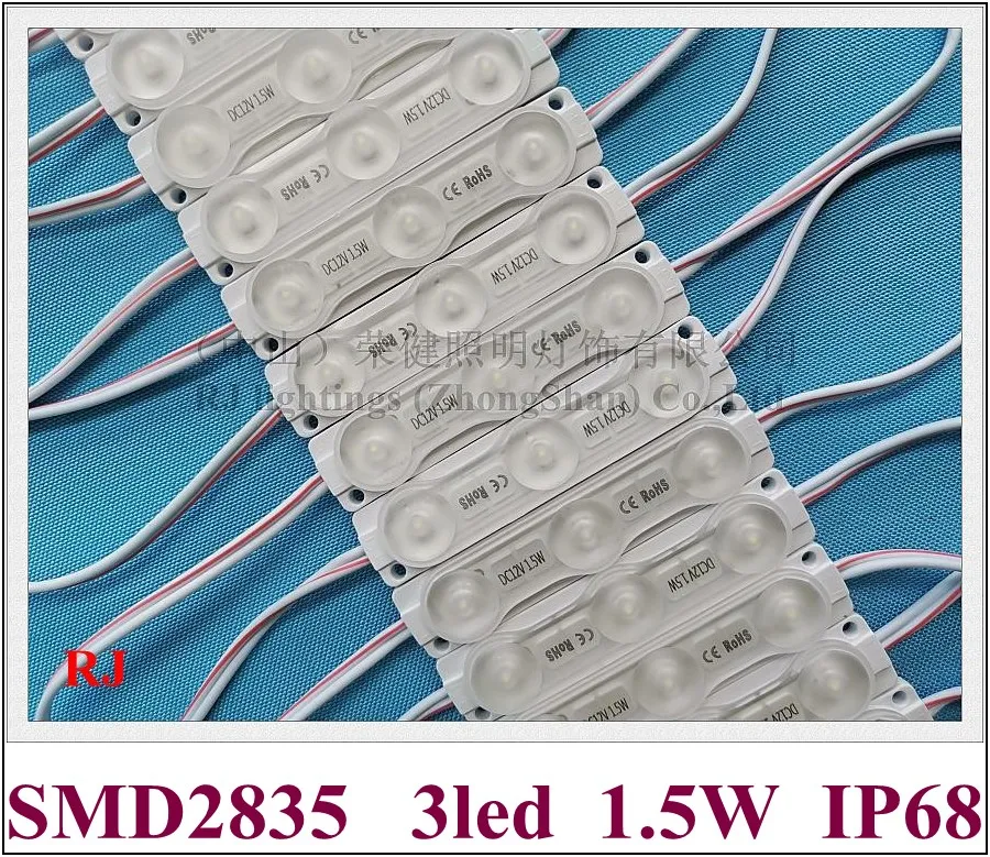 Module de lumière LED, scellage par ultrasons, IP68, DC12V, SMD2835, 3LED, 1.5W, PCB Double face, super qualité, 76mm X 16mm, garantie de 5 ans
