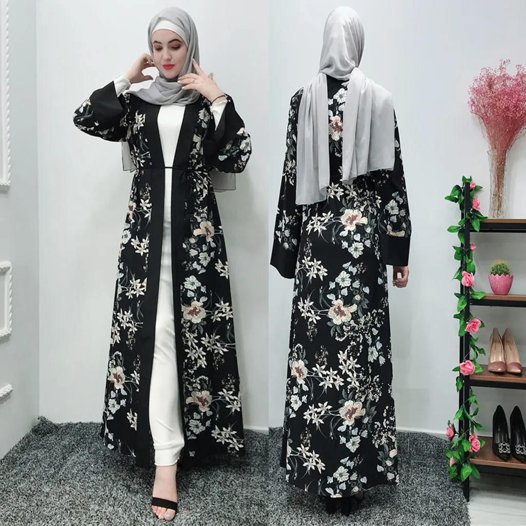 2019 IshowTienda Marka Lato Muzułmańskie Odzież Muzułmańskie Kobiety Długa Sukienka Maxi Robe Abaya Islamski Kwiat Dubaj Cardigan Ramadan S-2XL