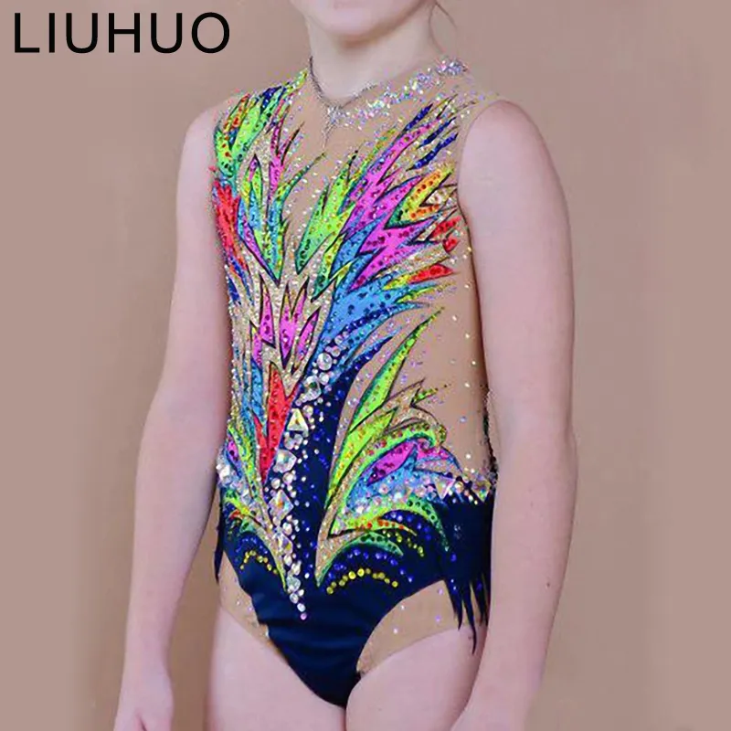Ritmik Jimnastik Leotards Tulum Çocuk Dans Kostümleri El Yapımı Kızlar Performans Giyim Balo Salonu Spor Paten Elbise Kızlar Için
