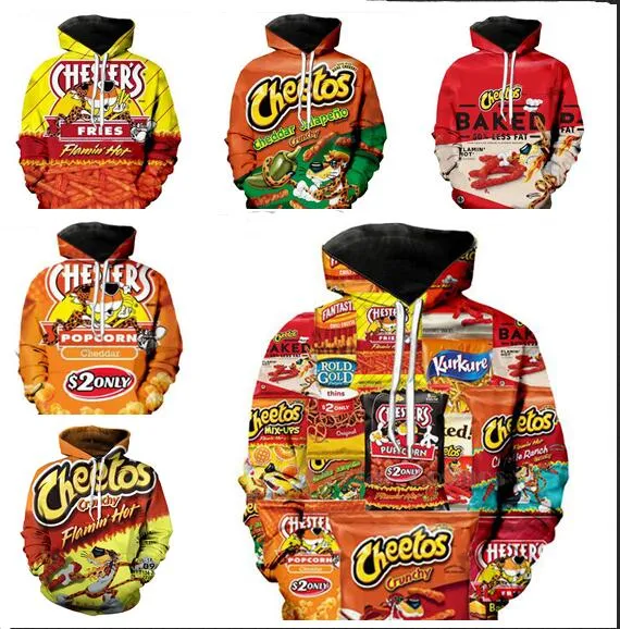 Vente en gros - Date Mode Femmes / Hommes Hot Cheetos Drôle 3D Imprimer Casual Hoodies Pulls Sweats Livraison Gratuite L039