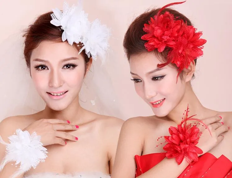 Flor Feather Bead Corsage Cabelo Clipes Fascinator Bridal Hairband Party GB623