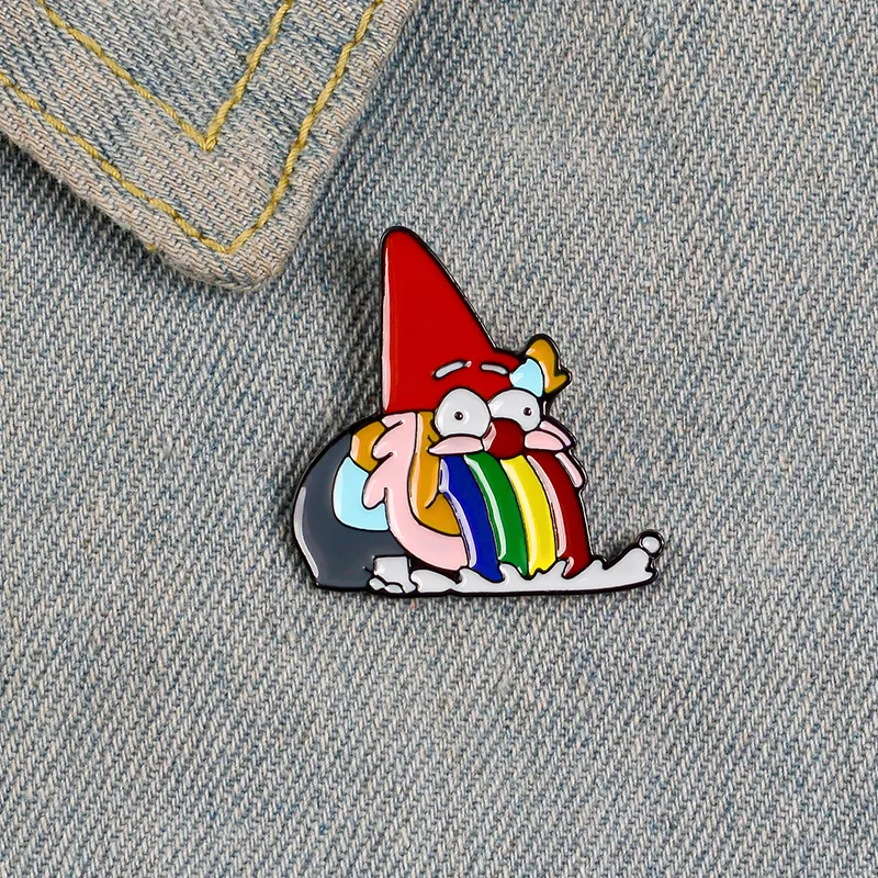 Dwarf cartoon enamel pins brooches for women red hat old man badge rainbow anime cute lapel pin clothes backpack jewelry gift for kids