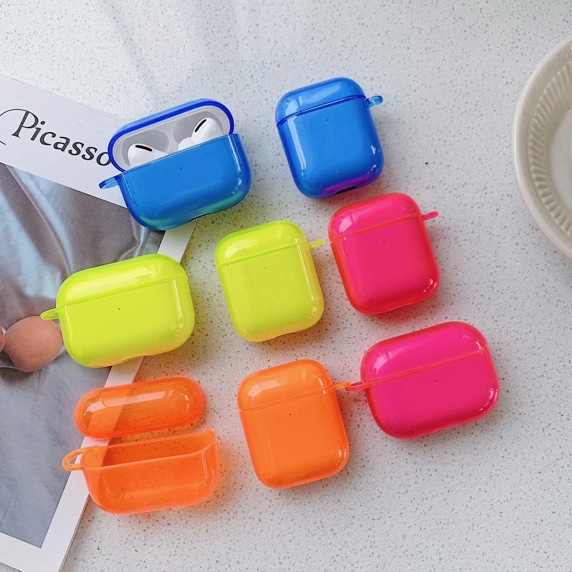 Colore fluorescente per custodia Apple Airpods Custodia protettiva per auricolari Bluetooth tinta unita per Air pod Pro 2 1 Custodia per cuffie