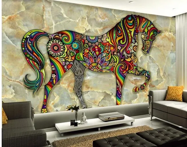 Fundo de tv de mármore colorido bonito pintura decorativa 3d murais para sala de estar