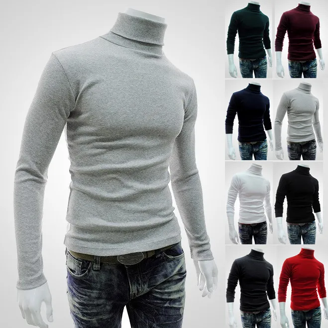 Mens Designer Cotton Knitted Sweater Slim Fit Turtleneck Mens Black ...