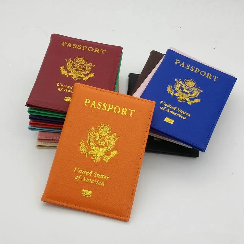 Hot Sales American Passport casos de passaporte carteiras titulares de cartões de capa Protetor Pu Leather Travel 9 Cores Capa de passaporte DLH105