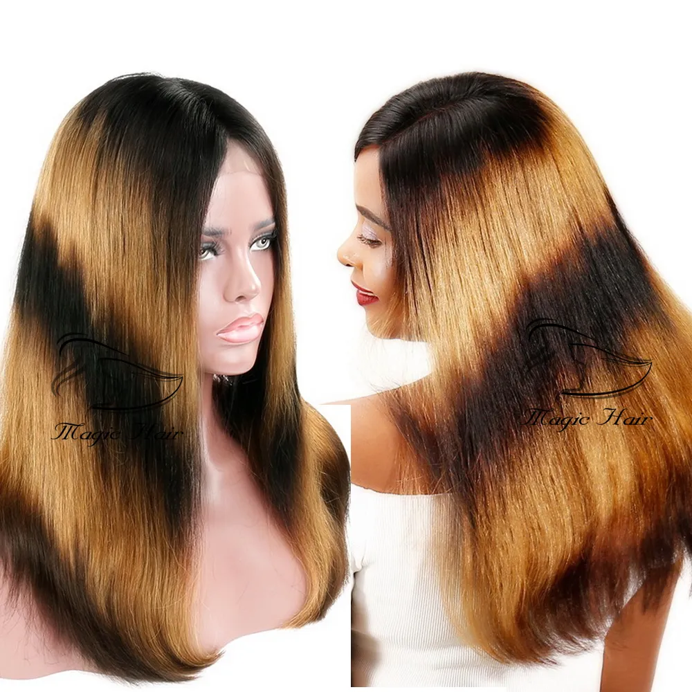 Кружева фронт человеческих волос парик бразильский прямой закрытие парик Ombre 1b/30 Реми парики человеческих волос для чернокожих женщин средней части Бесплатная доставка