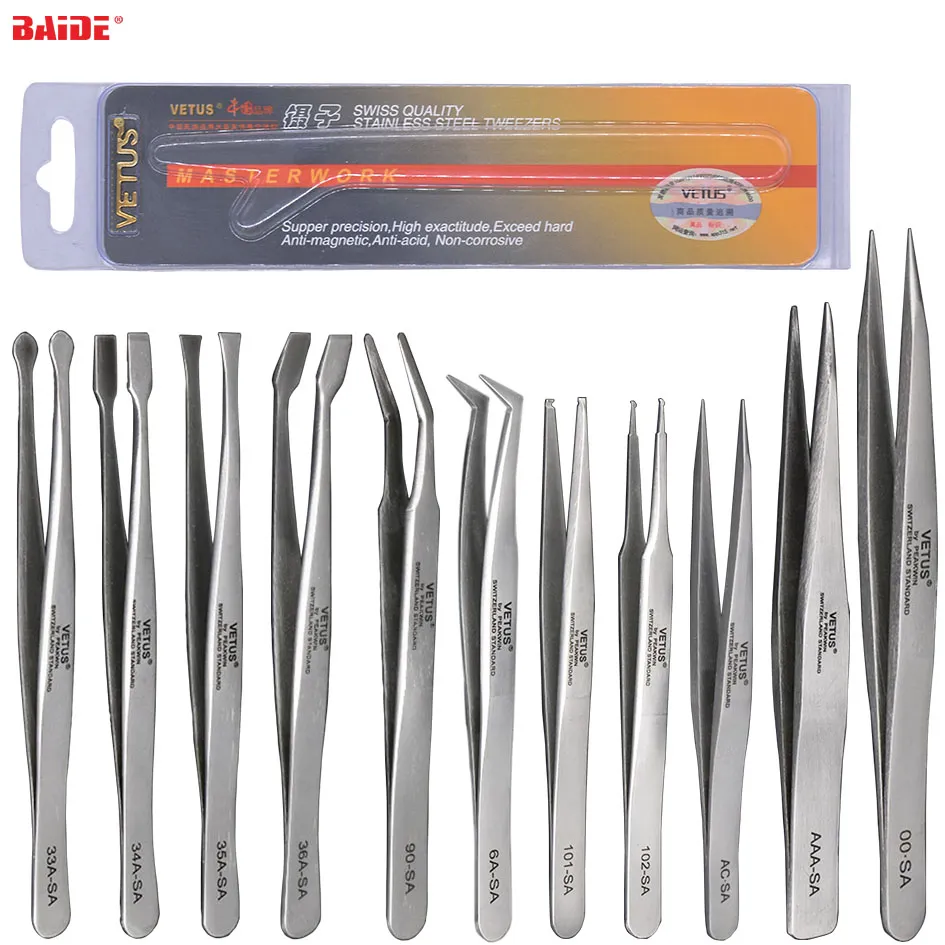 Originele VETUS TWEEZERS 33A-SA 34A-SA 35A-SA 36A-SA 90-SA 6A-SA 101-SA 102-SA AC-SA 3A-SA 00.SA PINCA pincet Pincers Eyelash Grade 40 stks