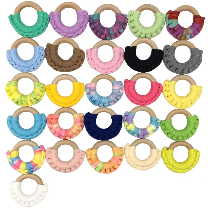 52 couleurs 50mm INS bébé infantile en bois jouet de dentition en bois sain cercle tricoté tissu dents pratique jouets formation anneau M2209