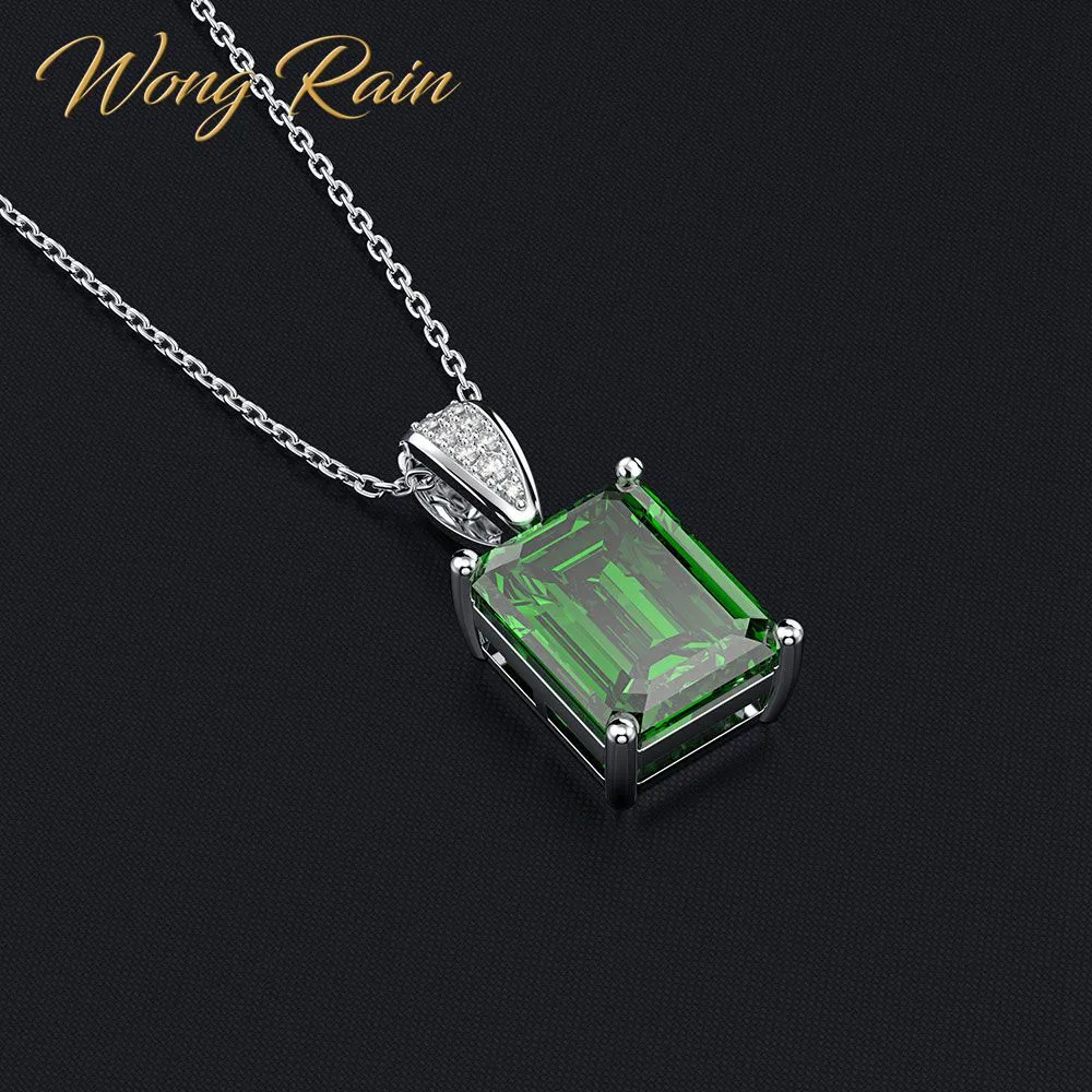 Wong Rain Vintage 100% 925 Sterling Zilver Gemaakt Moissanite Emerald Gemstone Diamanten Hanger Ketting Fijne Sieraden Groothandel