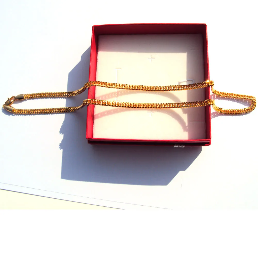 Ожерелье Teal Real 24 K Тонкая желтая золотая отделка сплошной кубинской кожунной линии цепной лозы