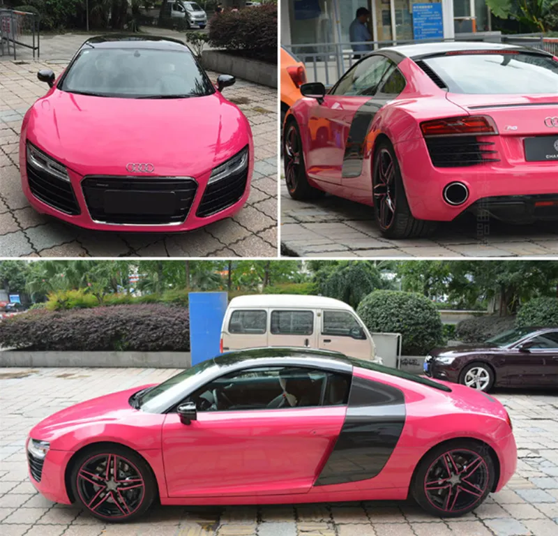 High Gloss Film Vinyl Rose Red Glossy Car Wrap Folia z odpływem powietrza do naklejki do pakowania korpusu samochodowego rozmiar 1,52x20 metrów