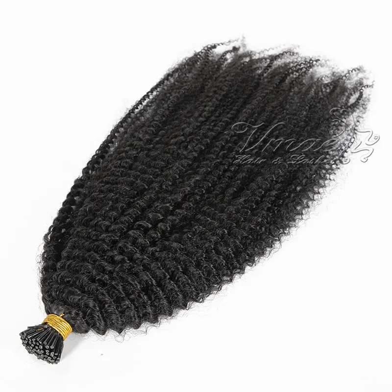 VMAE Indian Malaysian 1G Strand 100g Natural Color Afro Kinky Curly Pre Bonded Keratin Stick I Tips Raw Human Human Hårförlängningar