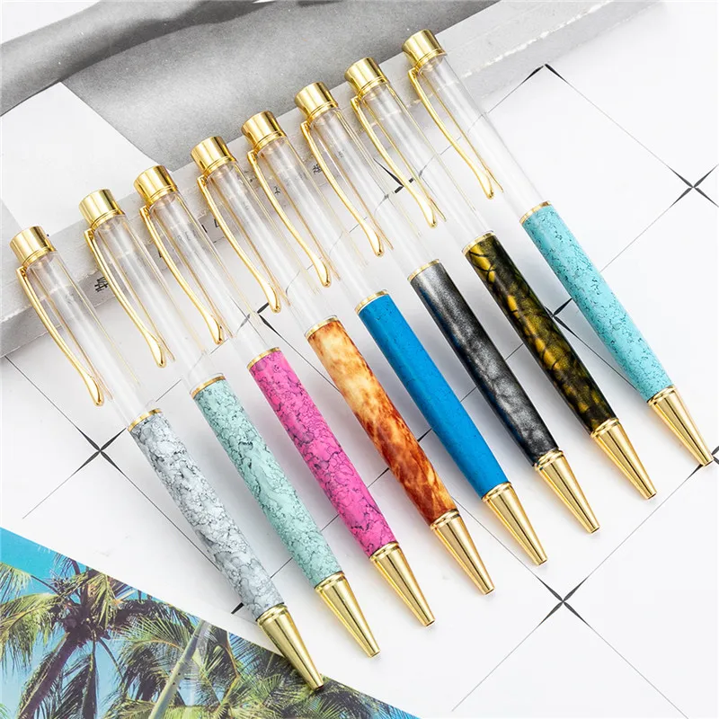 Empty Tube Ballpoint Pens DIY Self-filling Metal Pen Print Marble Stripe Signature Advertising Stationery Office Supplies Writing Gift