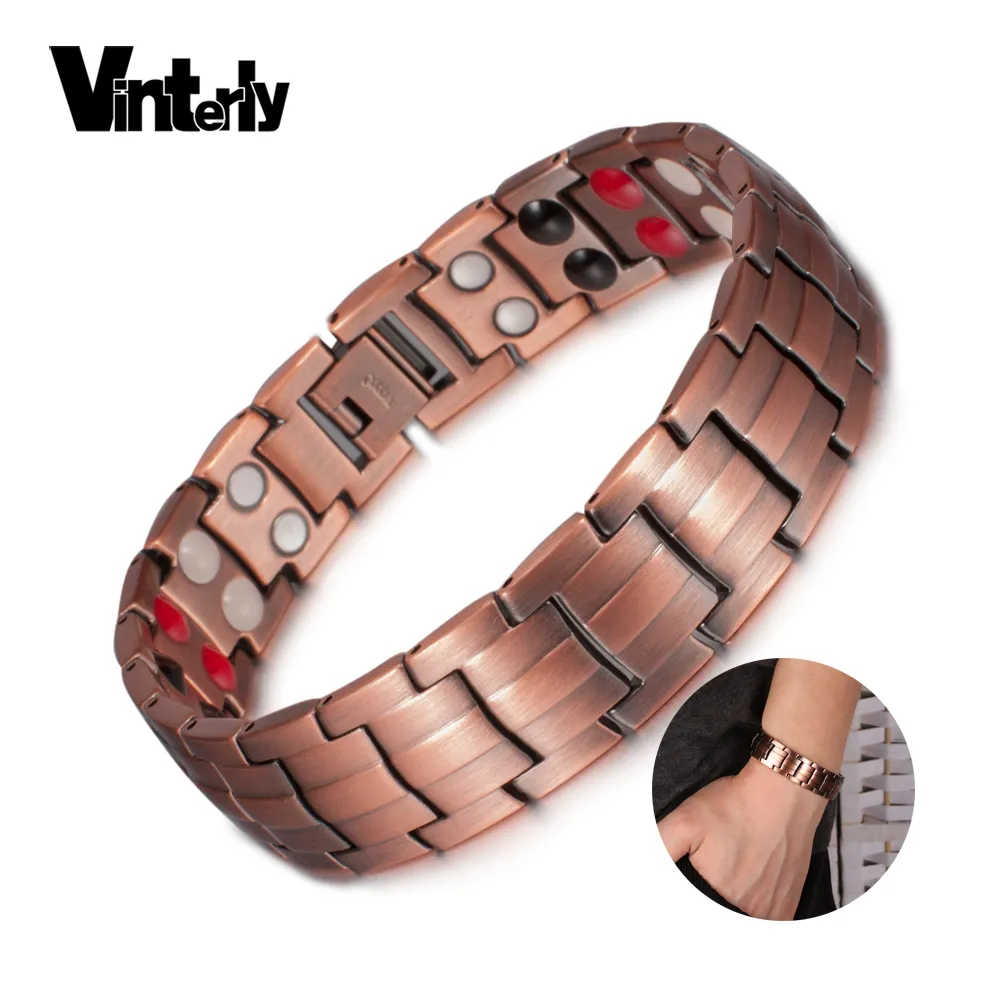 Vinterly puro pulseira de cobre homens energia germânio pulseira magnética cobre vintage holograma cadeia link braceletes para homens 2018 y19051403