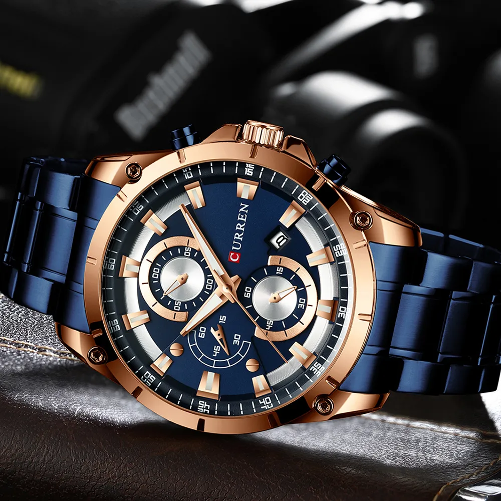 Curren men's stainless on sale steel chronograph designer watch