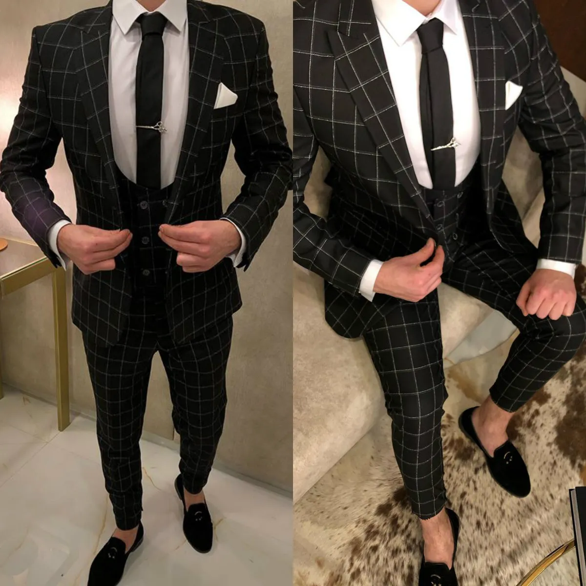 Drie stukken bruiloft smoking hoge kwaliteit op maat gemaakte mannen pakken one-button wollen blend bruidegom dragen groomsman bruiloft jas vest broek