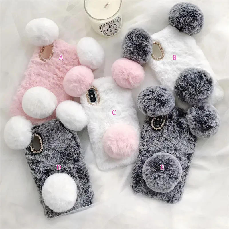 Fluffy Rabbit Fur Phone Case With Card Pocket - For IPhone 11, 12, XS Max  (Bling Bunny Design)
