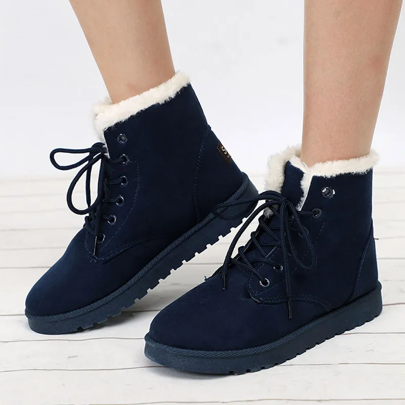 Femmes bottes de neige hiver chaussures chaudes dames bottines plates à lacets fourrure peluche daim confort femme mode grande taille chaussures