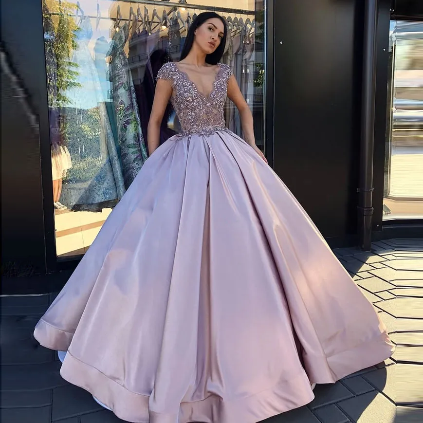 Elegant Lilac Deep V Neck Evening Gown Barbie For Formal Parties