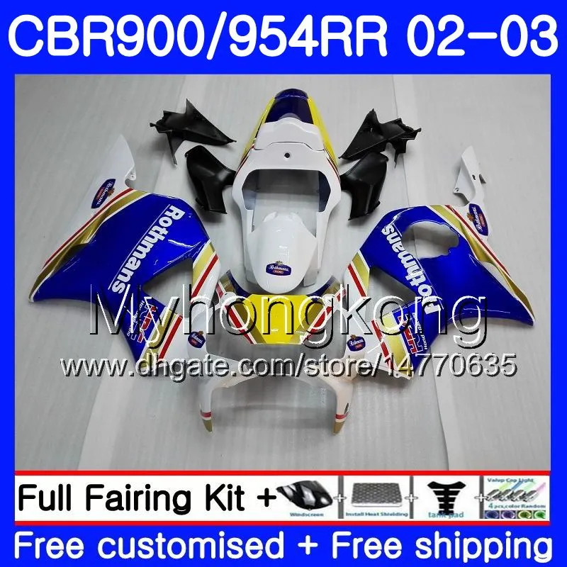 Corps Pour HONDA CBR900RR CBR 954 RR CBR900 RR hot Rothmans Blue CBR954 RR 280HM.13 CBR 900RR CBR954RR 02 03 CBR 954RR 2002 2003 Kit de carénages