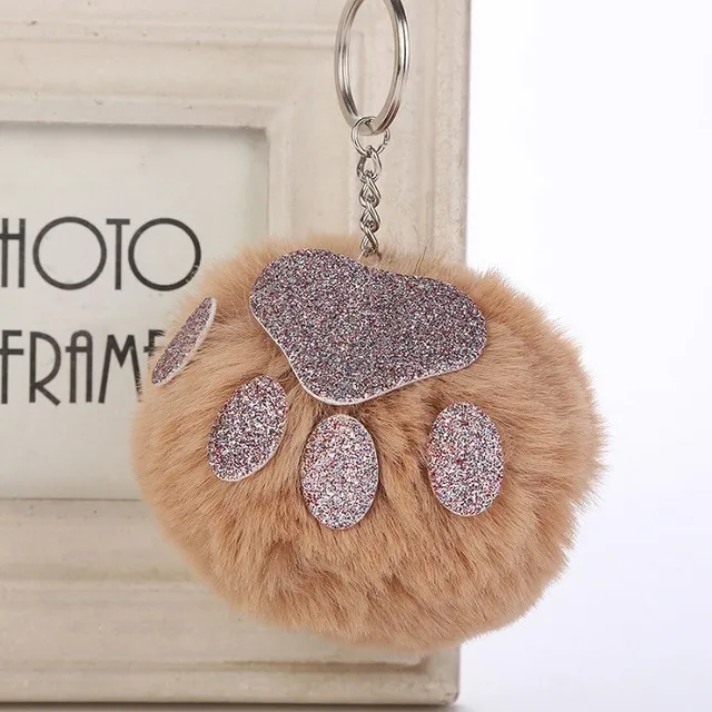 10CM 7 Colors Bear Paw Fur Ball Key Chain Cute Cream Black Pompom Fur Keychain Women Car Bag Key Ring gift