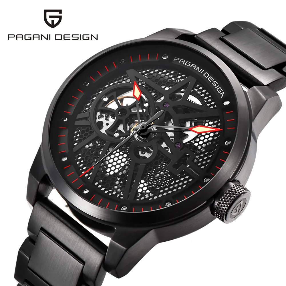 Mode luxe merk Pagani Leather Tourbillon Automatisch horloge Men Polship Men Mechanische stalen polshorloges Relogio masculin