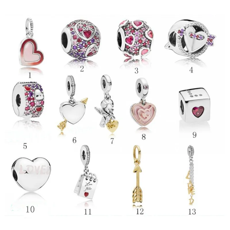 Sterling 925 Silver Fit Charm Koraliki Dla Kobiet Bransoletka Peach Heart DIY Srebrne Koraliki Bransoletka Walentynki Biżuteria Hurtownie