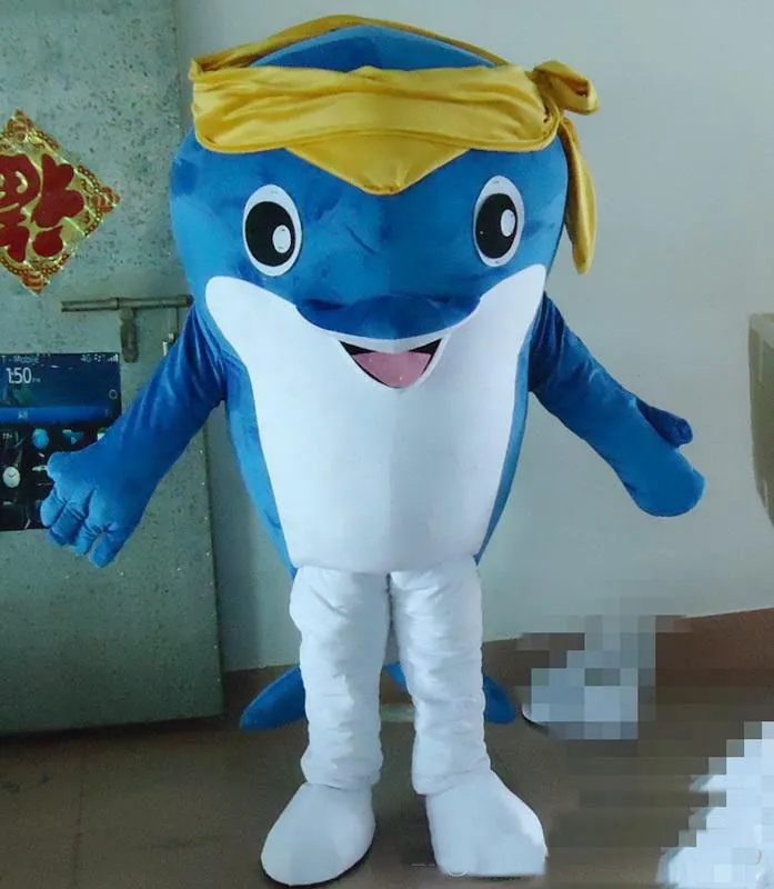 2019 Hot Sale Eva Material Blå och Gul Dolphin Mascot Kostymer Tecknade Apparel Födelsedagsfest Masquerade