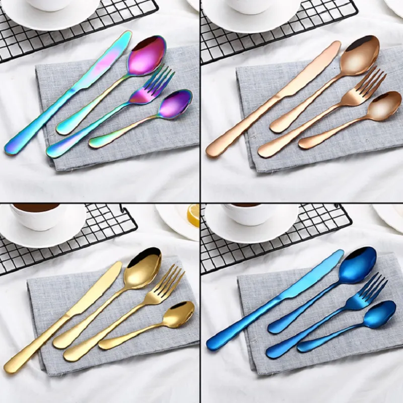 Rostfritt stål bestick bestick set kök bar dinnerware sätter västerländsk middag bestick gyllene bestick kniv gaffel sked kaffe sked set