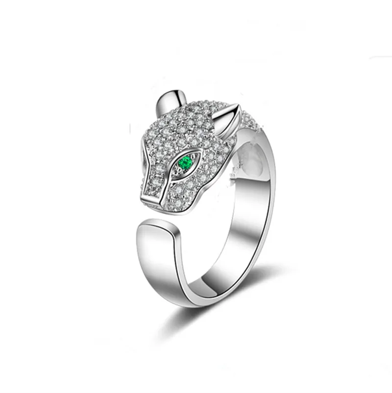탑 표범 머리 반지, 패션 표범 머리 다이아몬드 반지 동물의 머리 반지 크리 에이 티브 로즈 골드와 실버 주얼리 밴드 반지