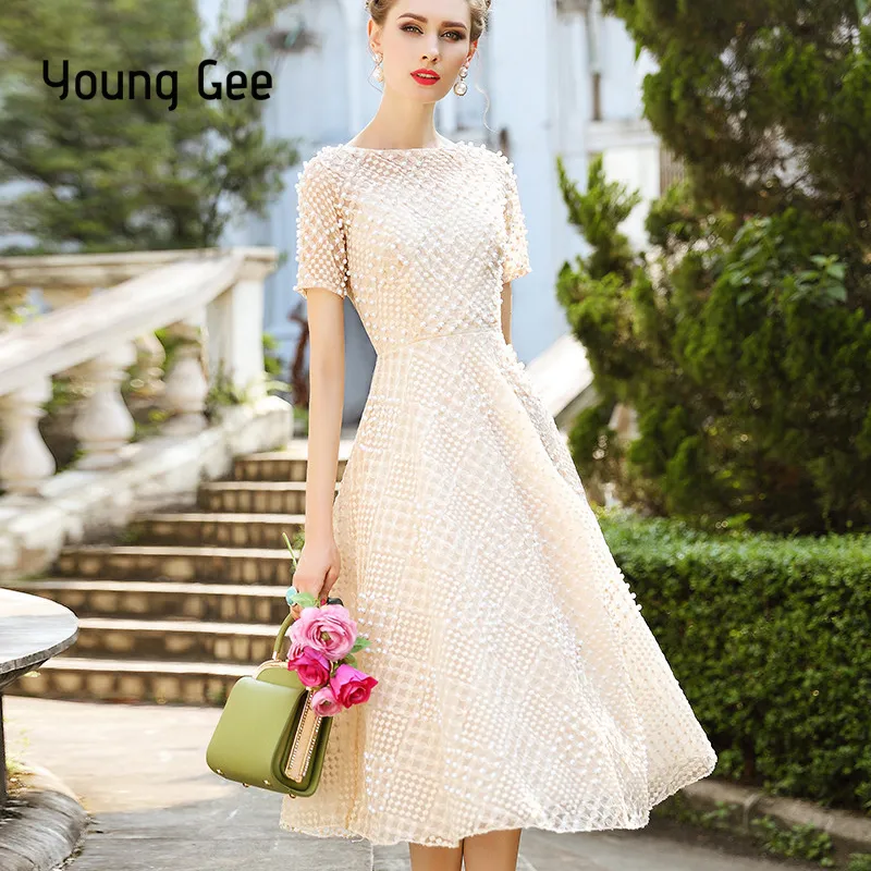 Save Big on Bulk White Sweet 16 Party Dresses Young Gee White Pink Lace  Dress Party Cute Women Elegant Pearls Beading Embroidery Midi Fairy Dresses 