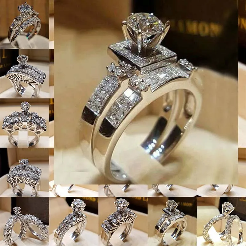 Cubic Zirconia Crown Ring Band Diamond verloving Wedding Rings sieraden set Combinatie Knuckle Fashion Will en Sandy Gift
