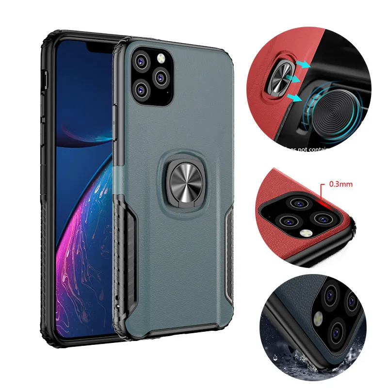 Hard Back Phone Case For iPhone 11 Pro Max XS XR X 8 7 Plus Stand Ring Holder TPU Edge Armor Shockproof Cover
