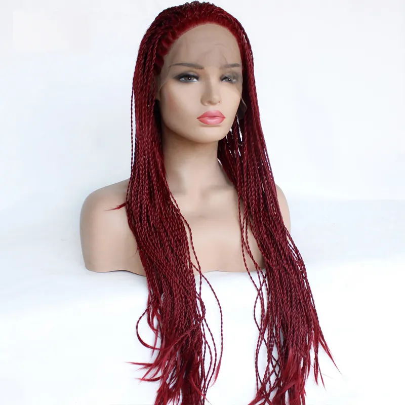 Burgundy Synthetic Lace Front Wig With Twist Burgundy Box Braids Half Hand  Tied For Black Women From Cutevirginhair, $56.57