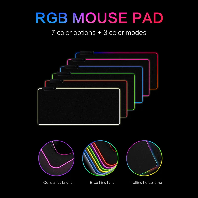 Officelogix Large RGB LED Illuminated Gaming Mouse Pad - Rubber Mat With Color-Changing Lights For Precision And Style