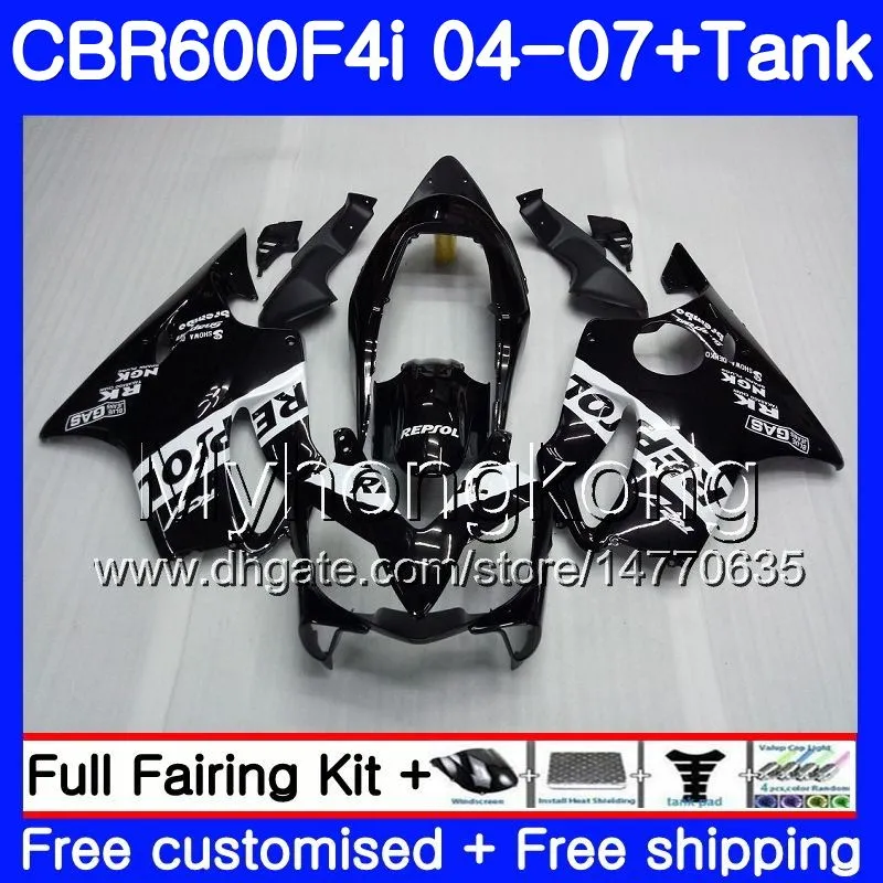 Body Repsol Black Hot för Honda CBR 600F4I CBR600 FS CBR600F4I 04 05 06 07 281HM.2 CBR 600 F4I CBR600 F4I 2004 2005 2006 2007 FEASIONS KIT