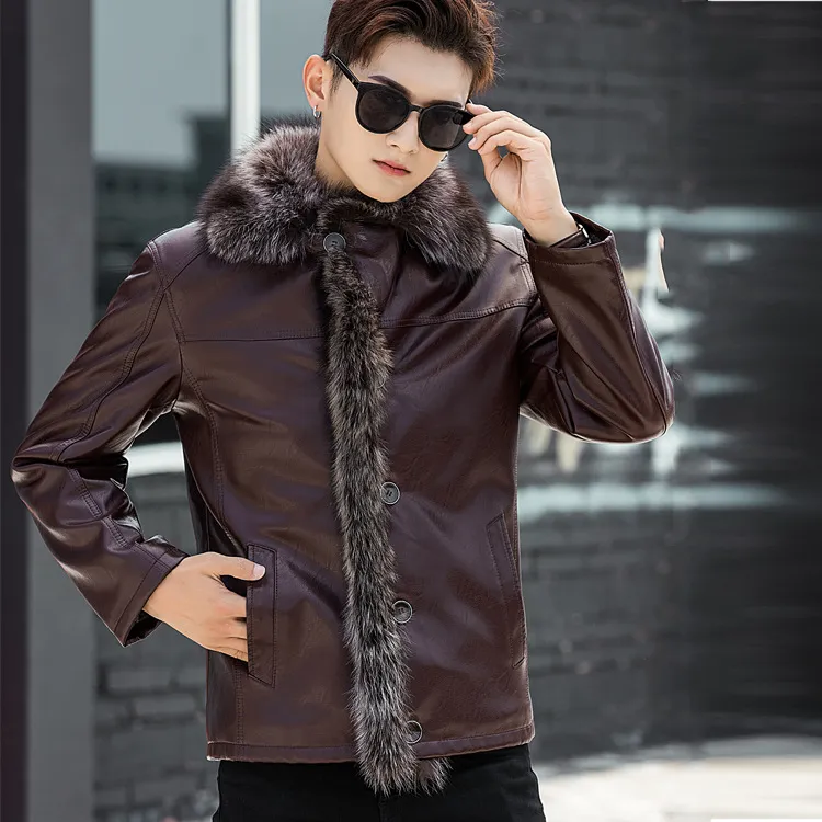 양모 코트 남성 겨울 모피 코트 양피 가죽 재킷 윈드 겉옷 눈 외투 두꺼운 따뜻한 남성 옷 M-4XL 레드