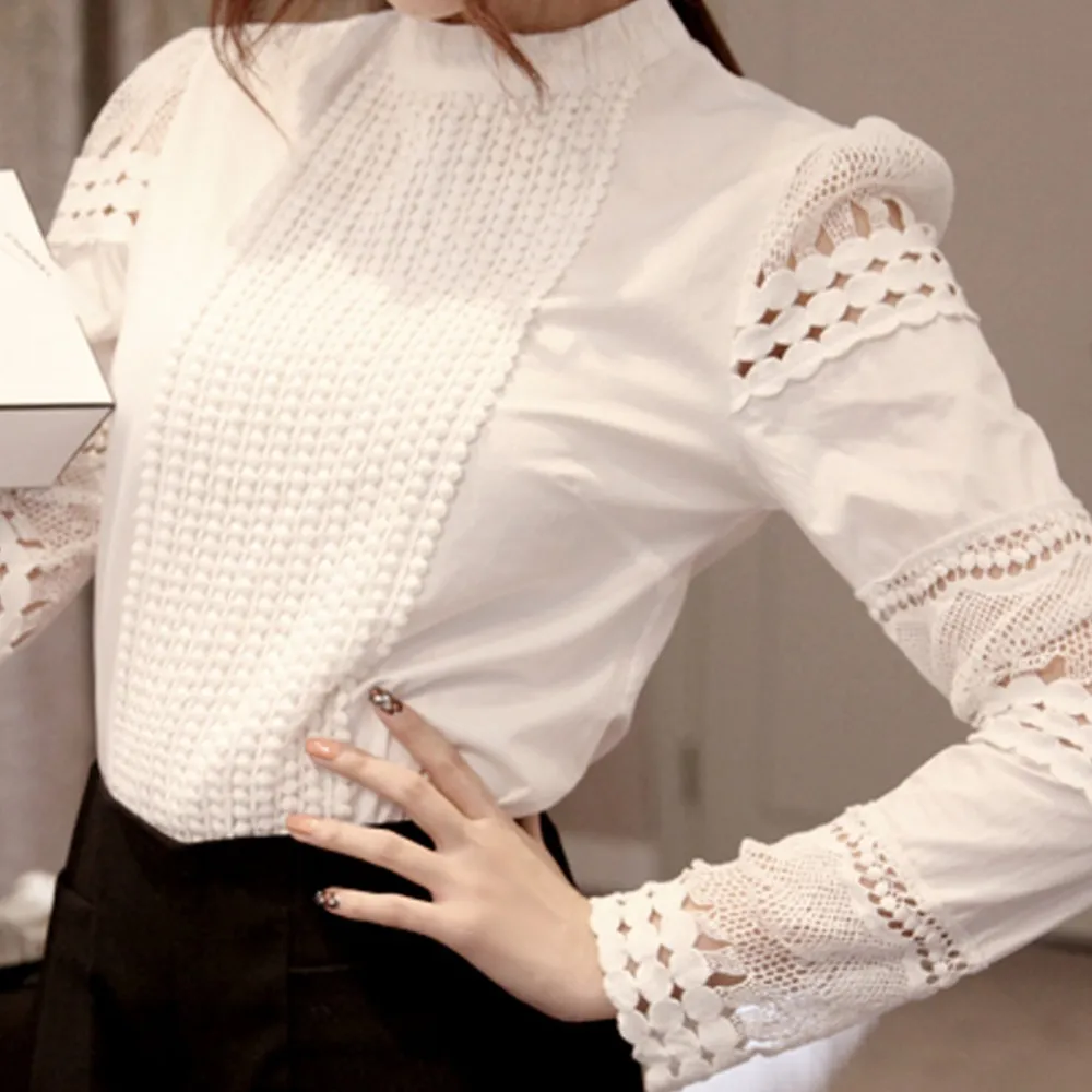 summer lace chiffon blouse women shirt tops plus size casual ladies long sleeve womens and blouses s5xl hook flower hollow