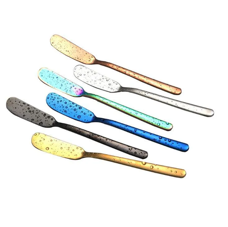 7 colori in acciaio inox 304 coltello da burro formaggio dessert marmellata spalmatore crema coltelli posate occidentali strumento di alimentazione del bambino CCA11468-A 100 pezzi