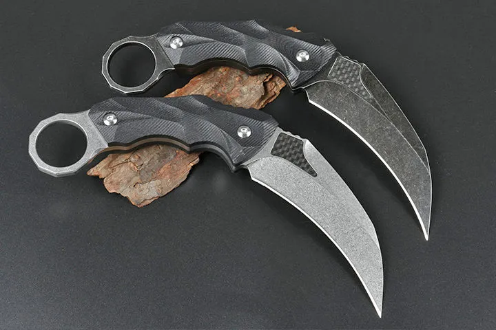 New Arrival High Quality Karambit D2 Stone Wash Blade Full Tang Black G10 Handle Outdoor Tactical Claw Knives With Kydex