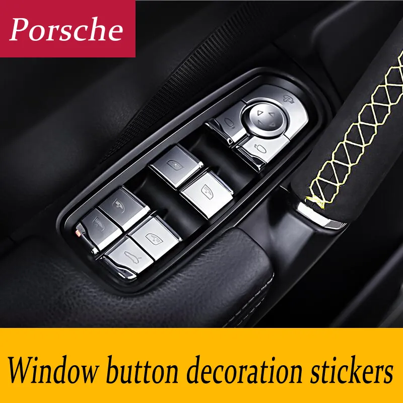 Car Styling Stickers Window Lifter Buttons sequins decoration trim Chrome interior Cover 3D For Porsche Panamera Cayenne Macan accessories