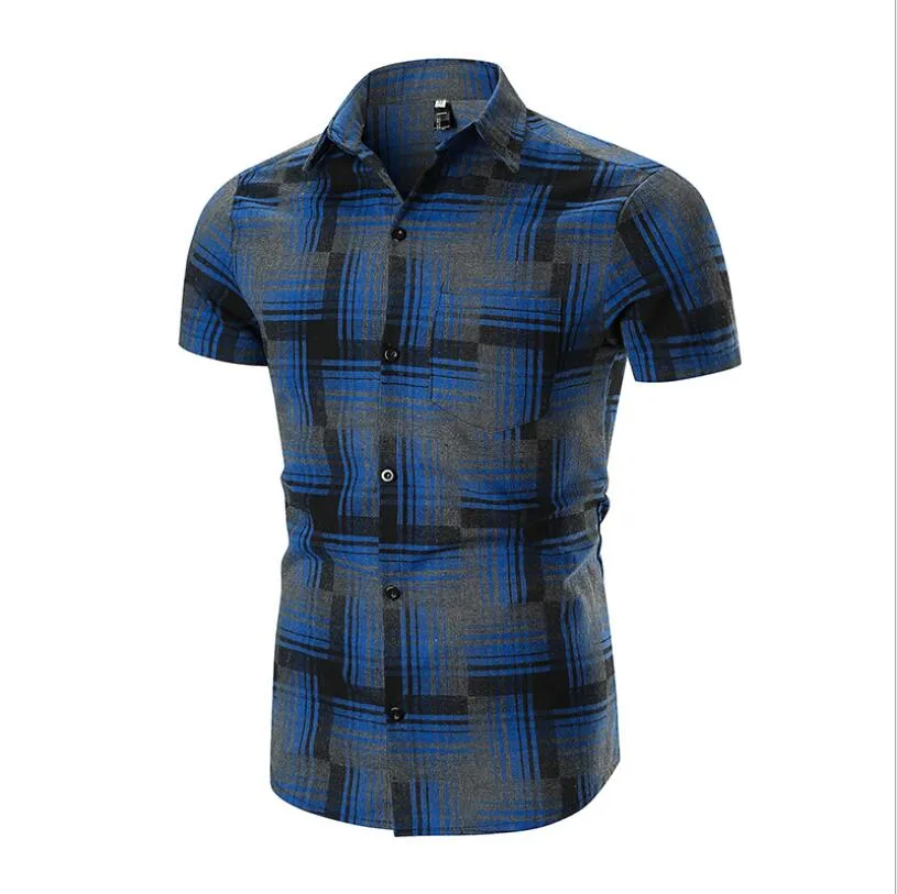 Chemises pour hommes Nouvelle poche à carreaux rayée brossée Grande taille Chemise à manches courtes Design Chemises décontractées pour hommes